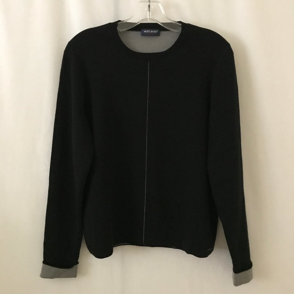 Saint James Black Sweater with Cuffed Long Sleeves